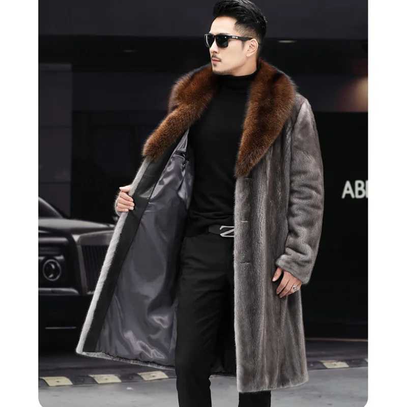 Autumn winter jacket mens long haired coat high-quality brand long sleeved faux fur coat thick windproof snow clothing luxury W241213