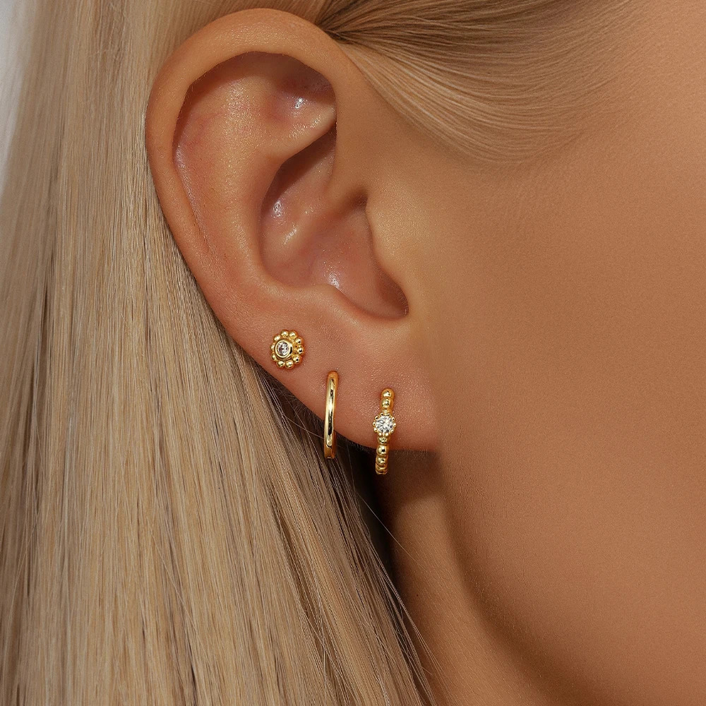 CANNER 3/4pcs/set 925 Sterling Silver Clear Zircon Simple Star Moon Flower Stud Earrings for Women Jewelry Gifts Pendientes 241214