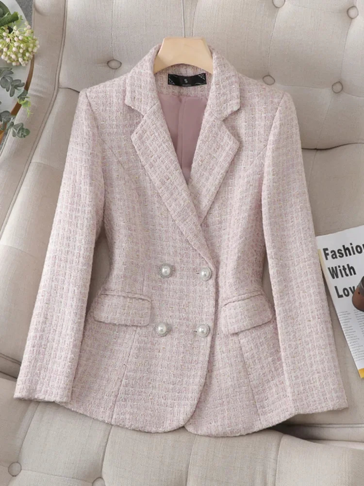 High Quality Korean Fashion Tweed Blazer Jacket Coat Women Long Sleeve French Slim Woolen Suit Outwear Autumn Winter Casaco 241209