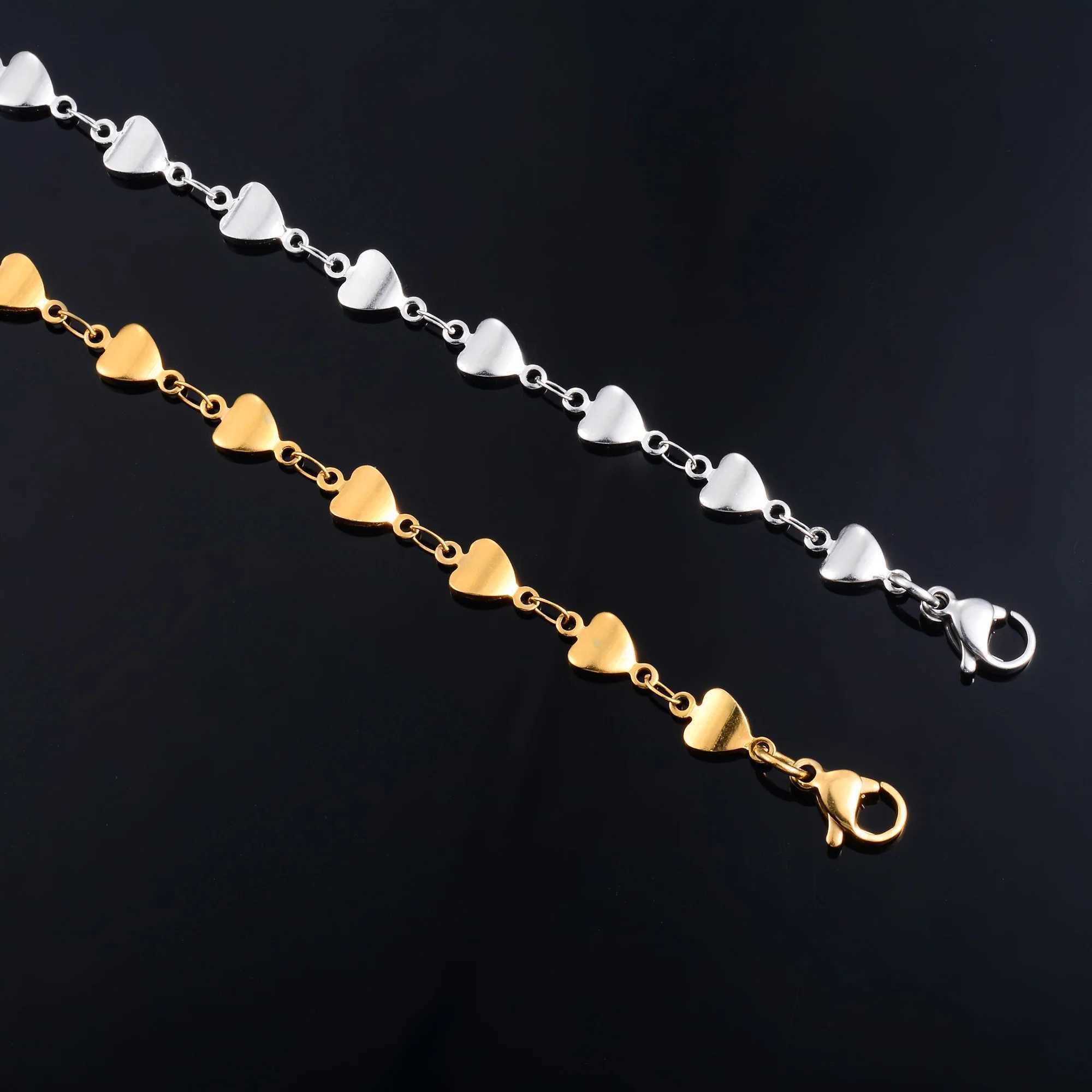 Dainty Heart Link Chain Bracelet for Women Stainl Steel Hand Bangle Ladies Girl Foot Ankle Anklet Gift Jewelry AccoriesXJ241214