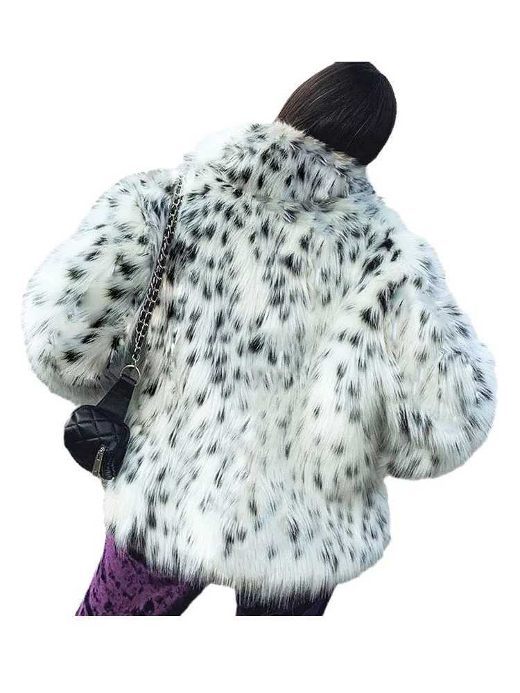 Zadorin winter clothing for women 2024 fashion leopard print collar fluffy faux fur coat for women loose and warm womens jacket X241214