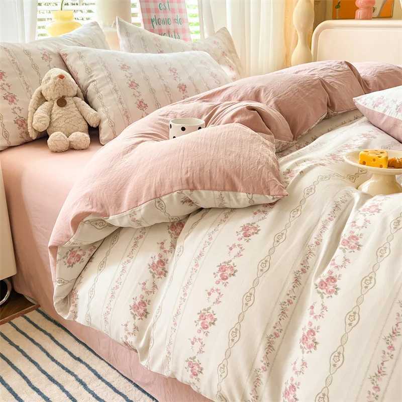 Pink Floral Duvet Cover Cotton Comforter Cover Set Girls Sheet case Soft No Filling Warm Bed Linen Twin Full Size Bedding Z241214