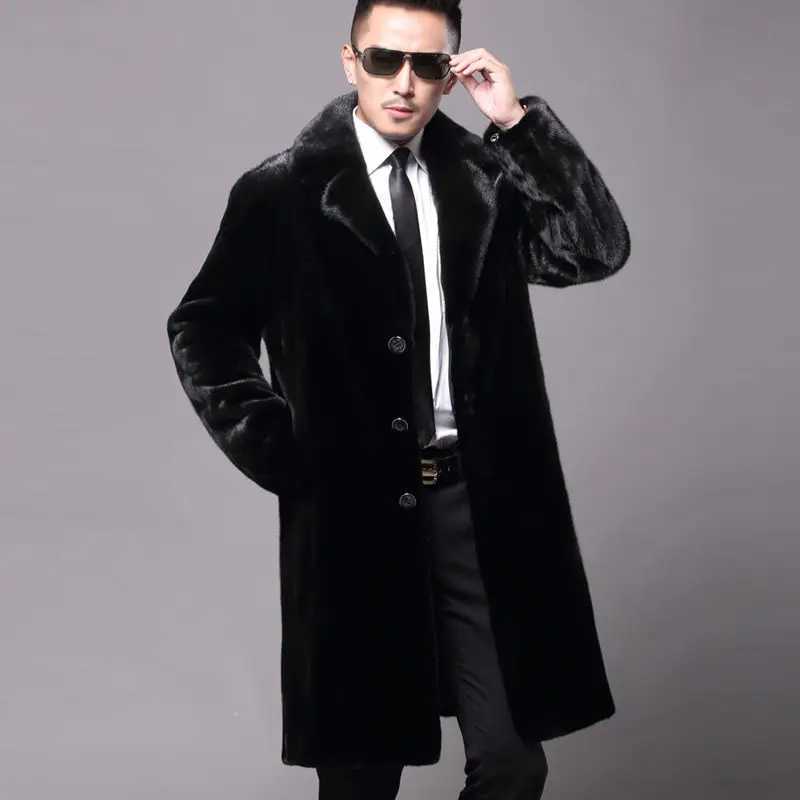 Mens long fur coat winter warm mink coat loose casual windproof jacket W241213