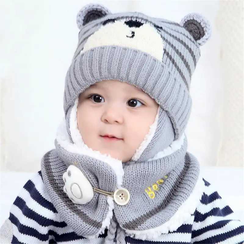 Autumn and Winter Baby Warm Knitted Hat with Pom Baby Bean Hat Animal Ear Protection Childrens Hat Boys and Girls Accessories W241213