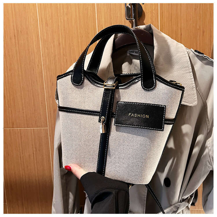 Large Capacity Women's Autumn New Fashion Cross-Border Hand-Held Bucket Bag, Trendy Color Collision Single Shoulder Crossbody Bag