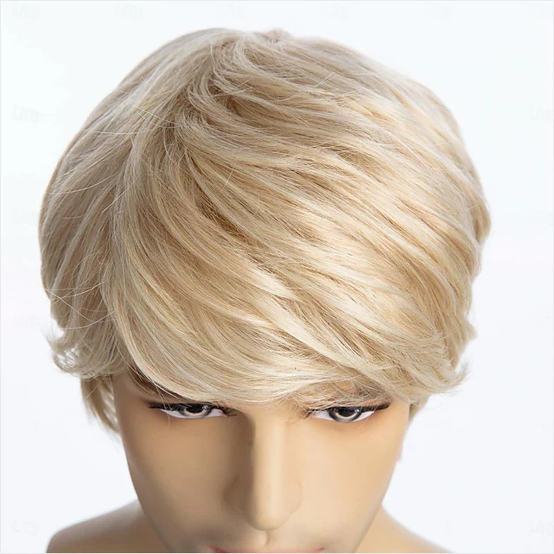 HAIRJOY Mens Wig Short Blonde Wig Short Layered Synthetic Hair for Male Cosplay Anime Halloween Wig 241213