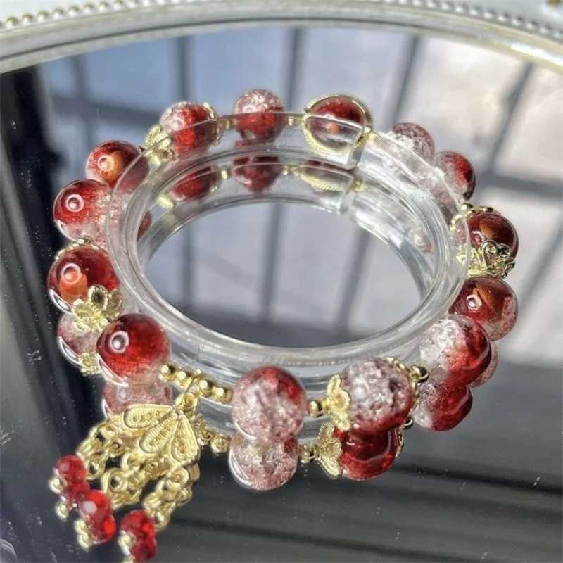 Korean Sweet Cute Flowers Pendant Beaded Bracelet For Women Green Crystal Glass Beaded Chain Bracelet Y2k Jewelry GiftsXJ241214
