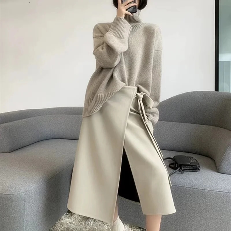 Pure wool knitted sweater for women turtle neck zipper autumn and winter loose plus size womens long sleeved Korean style tidal clothing 241211