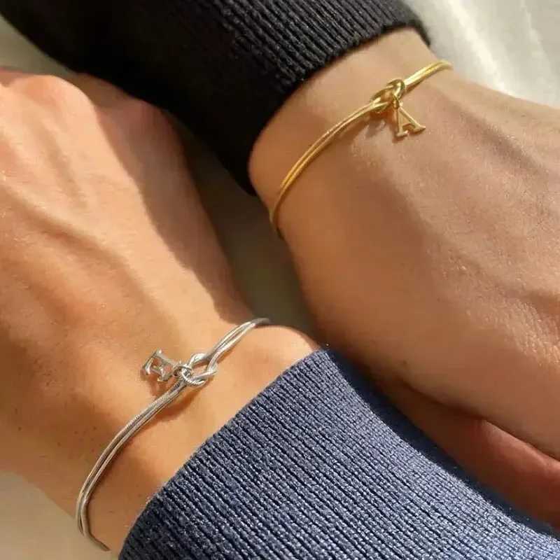 New Stainl Steel Letter A-Z Handmade Knot Bracelets for Women Men Couple Gold Color Dainty Snake Chain Charm Jewelry GiftXJ241214