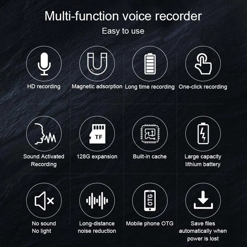 2500mAh voice activated recorder with built-in Magent Dictophone digital recording device audio micro recorder MP3 player 241209