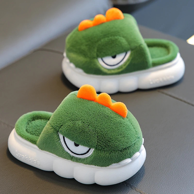 Winter Warm Plush Slippers Childrens Funny Cartoon Dinosaur Non-slip Soft Sole Kids Baby Boys Girls Indoor Home Cotton Shoes 241213