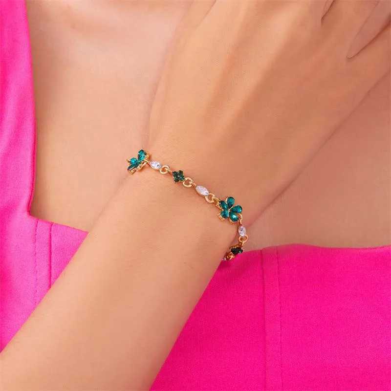Luxury Colorful Zircon Flower Bracelet For Women Girls Korean Sweet Gold Color Crystal Adjustable Bracelet Jewelry GiftXJ241214