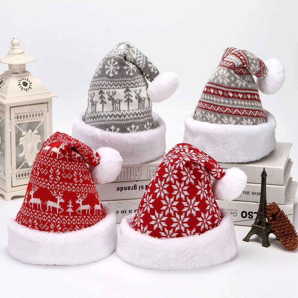 New Knitted Christmas Hat Cute Puff Adult Childrens Soft Pea Christmas Hat New Year Party Childrens Gift Navidad Natal Christmas Decoration W241213