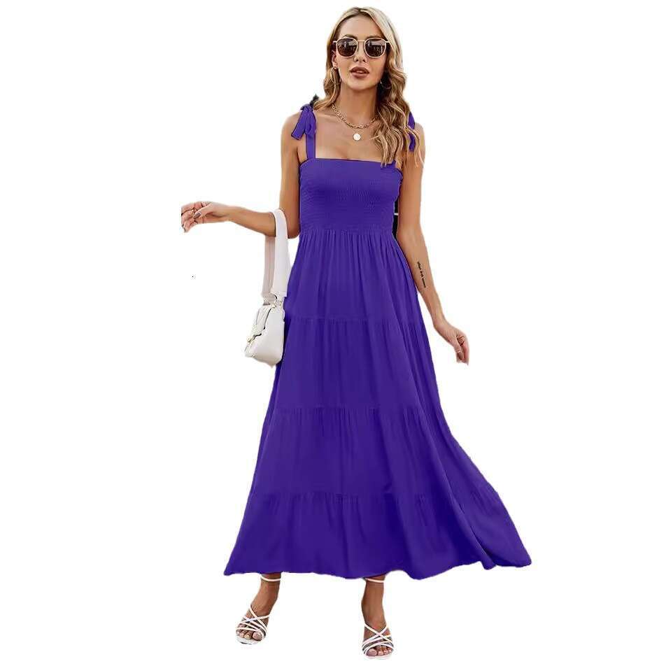 European And American Summer Women's Casual Commuting Sleeveless Spicy Girl Print Long Suspender Dress