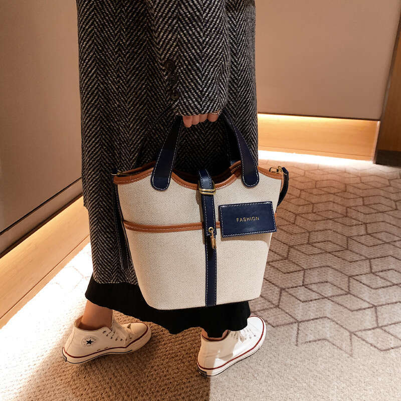 Large Capacity Women's Autumn New Fashion Cross-Border Hand-Held Bucket Bag, Trendy Color Collision Single Shoulder Crossbody Bag
