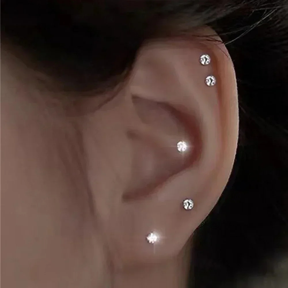 VAL 1/2/5/10 Pairs 925 Sterling Silver Jewelry Women Fashion Cute Tiny Clear Crystal CZ Stud Earrings Gift for Girls Teens Lady 241214