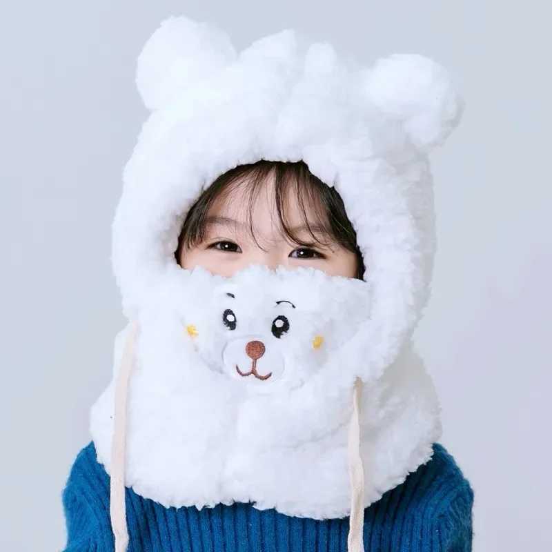 Trend Childrens Winter Hats Neck Male and Female Baby Earrings Facial Hats Cute Bear Folds Warm and Fashionable W241213