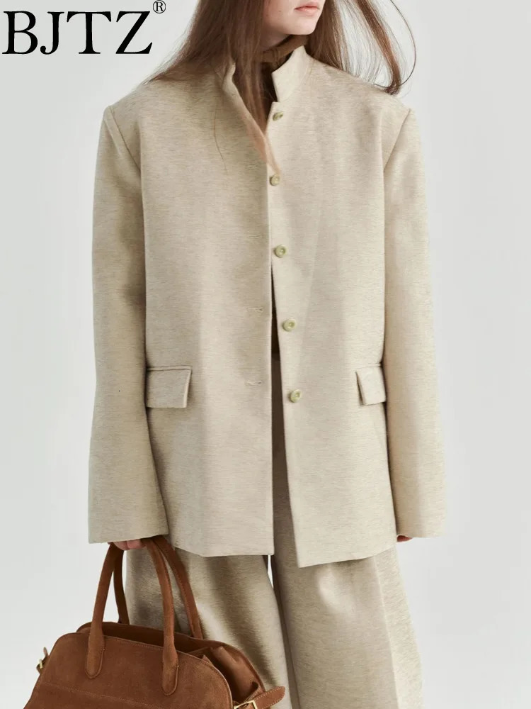 BJTZ Stand Up Collar Style Fashionable Cotton Clip Single Breasted Suit Jacket For Women Autumn And Winter 241209