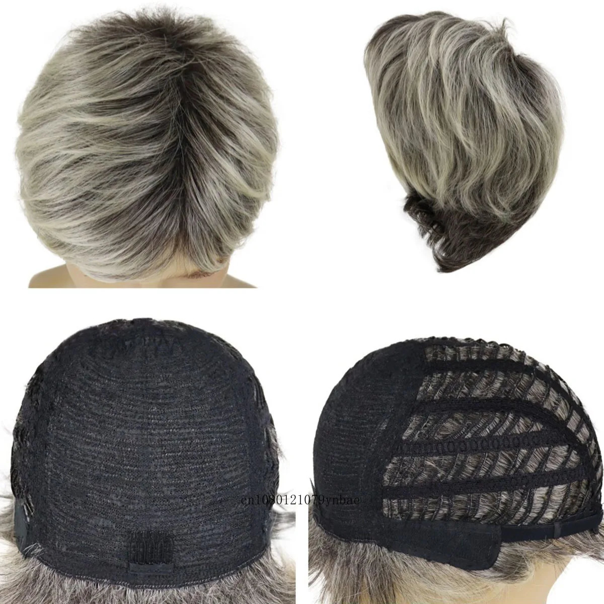 Pixie Cut Natural Wavy Synthetic Hair Wigs Short Mix Grey Wig with Bangs for Cool Men Male Daily Costume Party Heat Resistant 241213