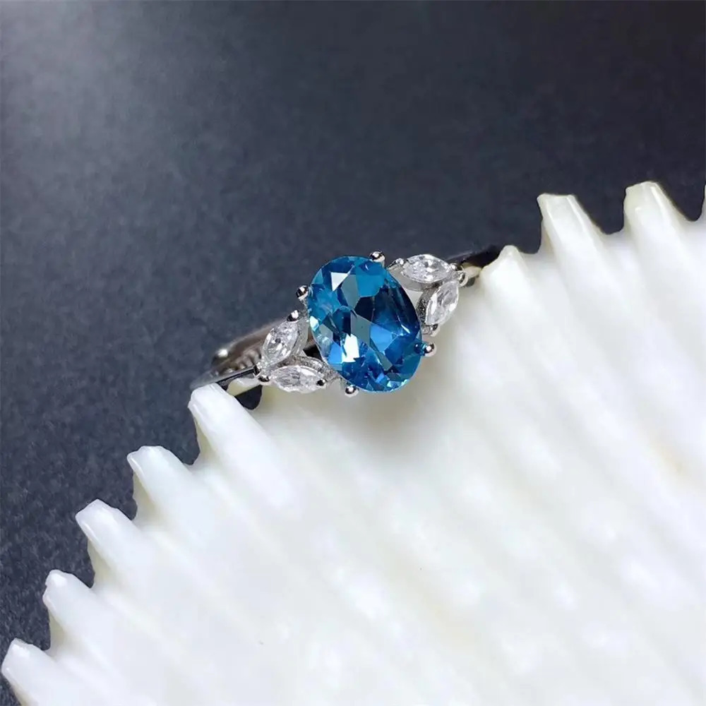 Natural Topaz ring S925 sterling silver Natural London Blue Topaz Ladys Gem Ring simple in 241214
