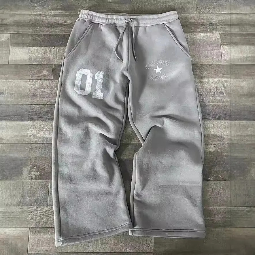 Fashion sports pants European and American retro letter printed elastic waist loose fit mens and womens trendy casual pants 241214