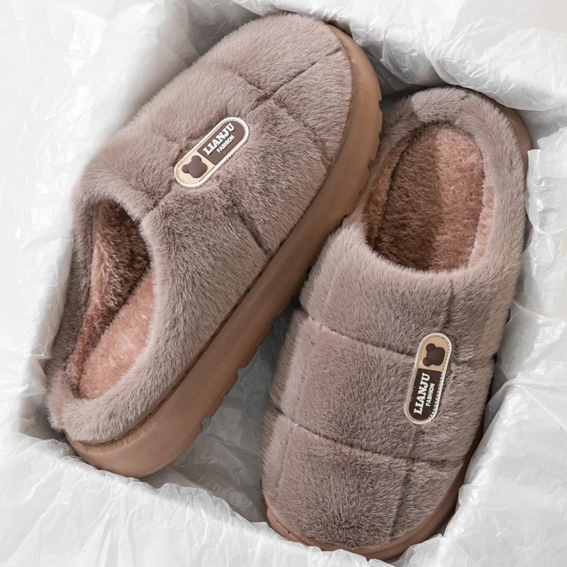Unisex Extra Large Size Winter Warm Fluffy Slippers Soft Nonslip Slides For Men Women Indoor Mule Flat Home Cotton Shoes 241214