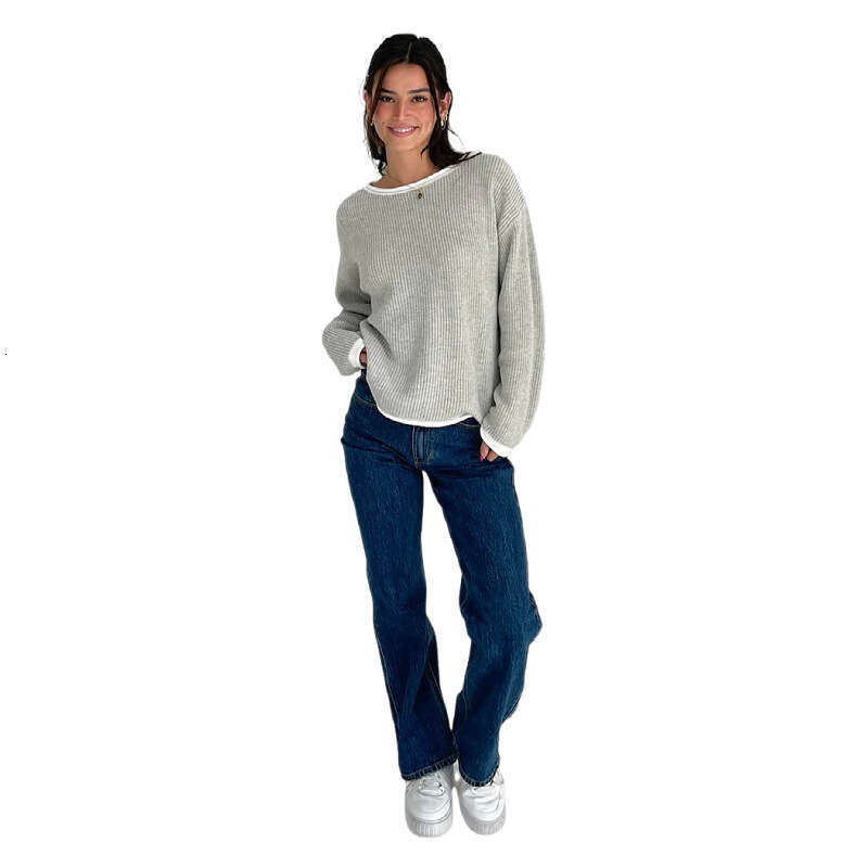2024 autumn winter new European and American knitted top women's round neck long sleeved loose pullover sweater for women