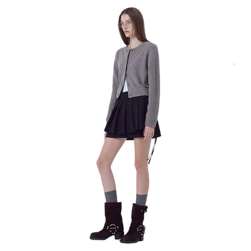 2025 new European and American women's long sleeved round neck button solid color sweater knitted cardigan top for women
