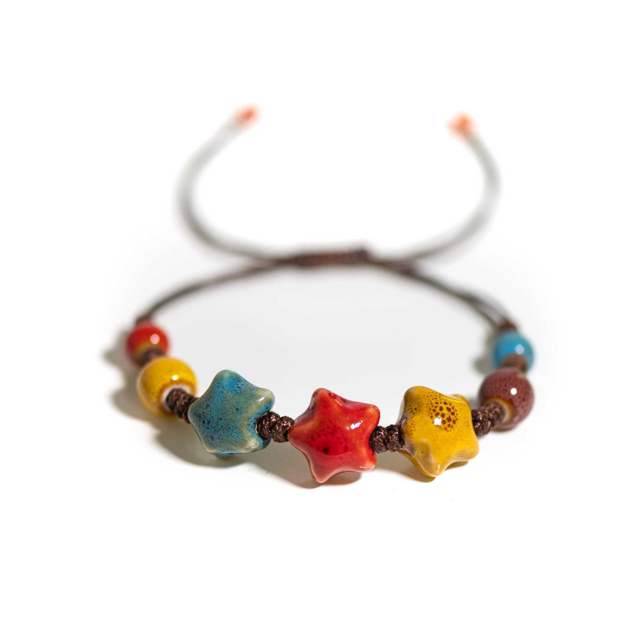 Handmade Colorful Ceramic Star Bracelet Adjustable Braided Wax Cord Unique Fashion AccoryXJ241214