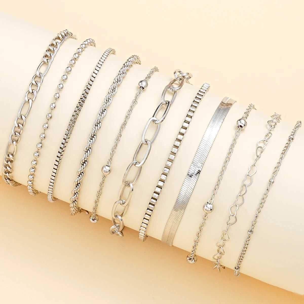 11Pcs/Set Boho Twisted Flat Snake Chain Anklet for Women Summer Beach Vintage Barefoot Ankle Bracelet On Leg Jewelry AccoriesXJ241214