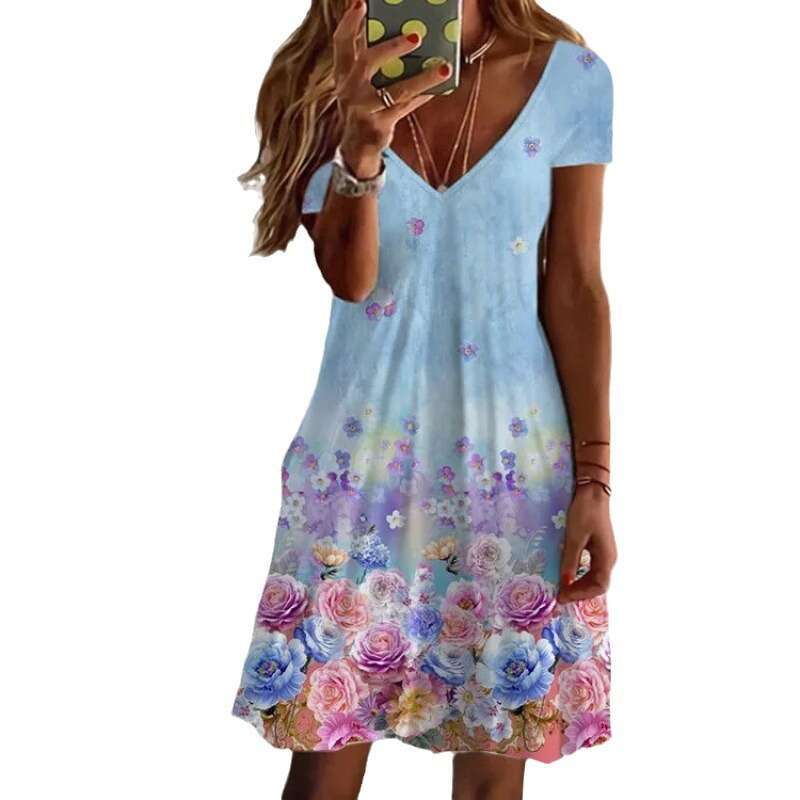 European and American women's urban digital printed dress 2024 new casual versatile fashion clothing