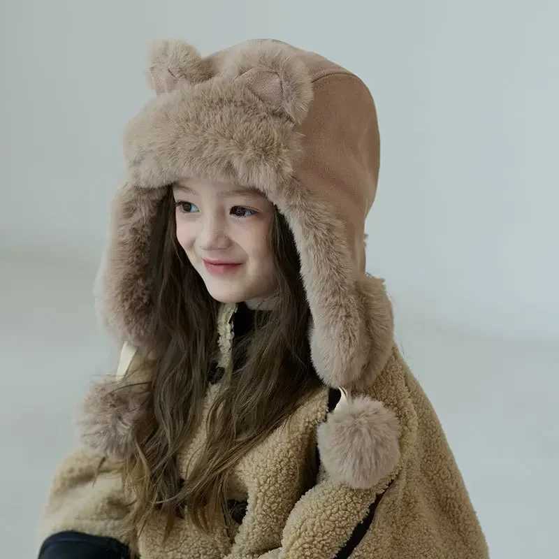 Winter Childrens Hat Bear Ear Sheepskin Hat Hot Thick Ear Protection Bear W241213