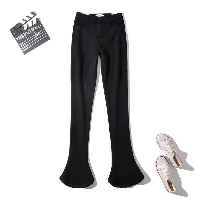 American INS autumn spicy girl retro high waisted elastic slim fit leg showing long horseshoe for women with micro horn denim pants 2024 new casual fa