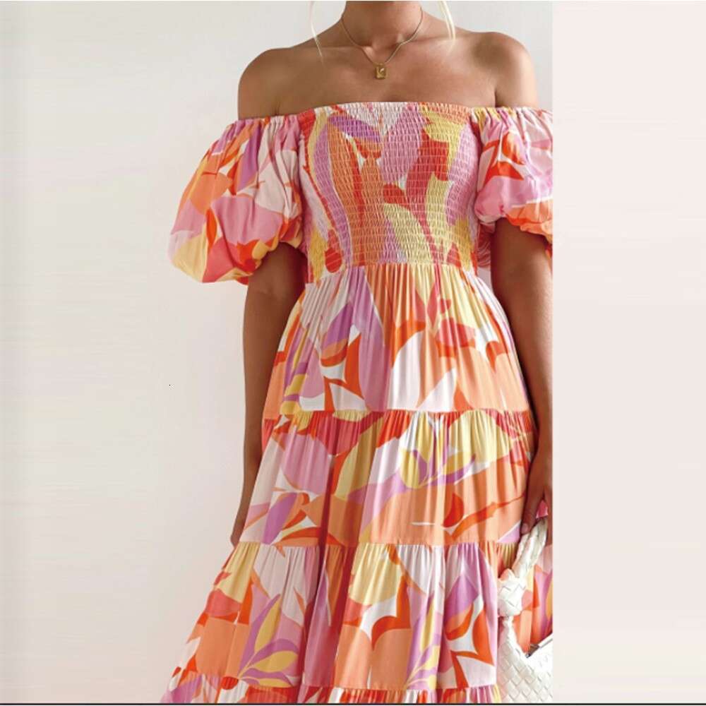 New European And American Women's Bohemian Printed One Shoulder Vacation Style Sexy Loose Dress