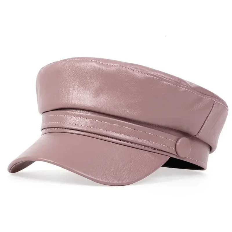 Womens trend casual hat Pu leather flat top beret womens octagonal selling retro winter 241210