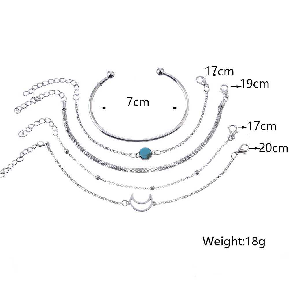 New Vintage Flower Charm Bracelet Set For Women Retro Silver Color Circle Chain Bangle Female Fashion Party JewelryXJ241214