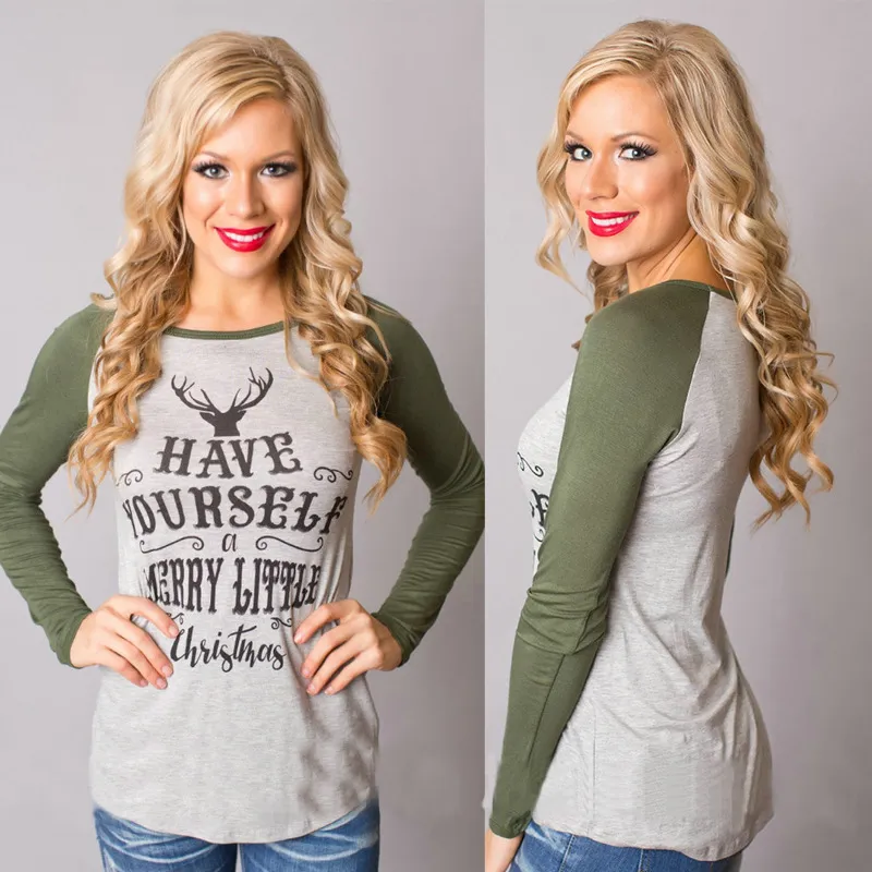 Christmas Inspired Women's Blouse - Santa Claus & Elk Pattern T-shirt for Casual Wear