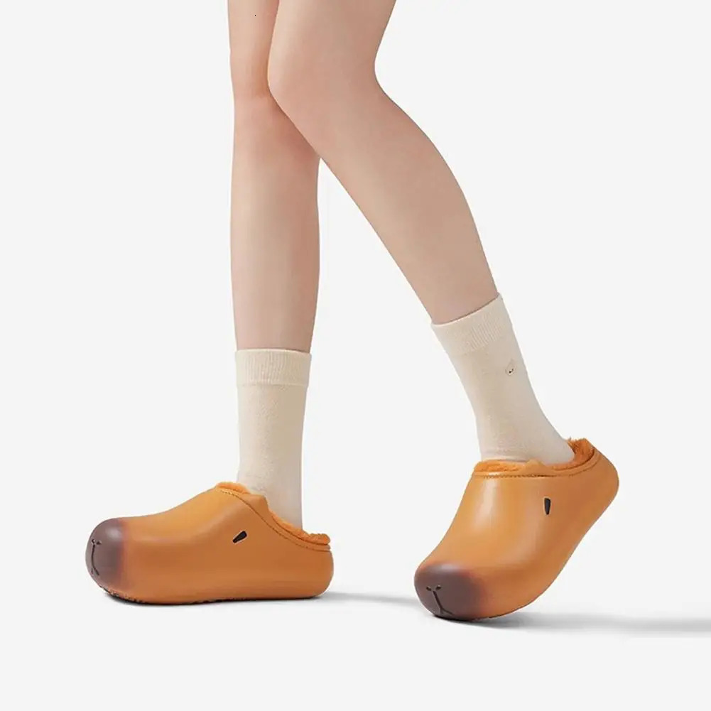 Cute Cartoon Capybara Cotton Slippers Half Wrap Heel Home Soft Nonslip Warm Breathable Indoor Plush Shoes Winter 241214