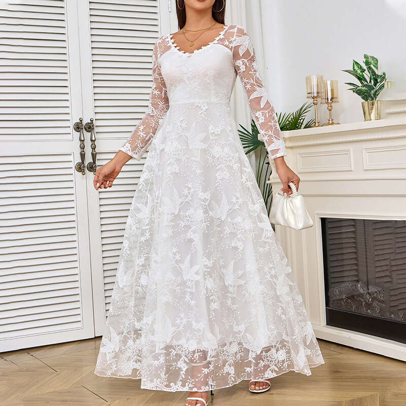 Spring New European And American Women's Sleeved One Shoulder Bridal Wedding Formal Dress, Long Skirt