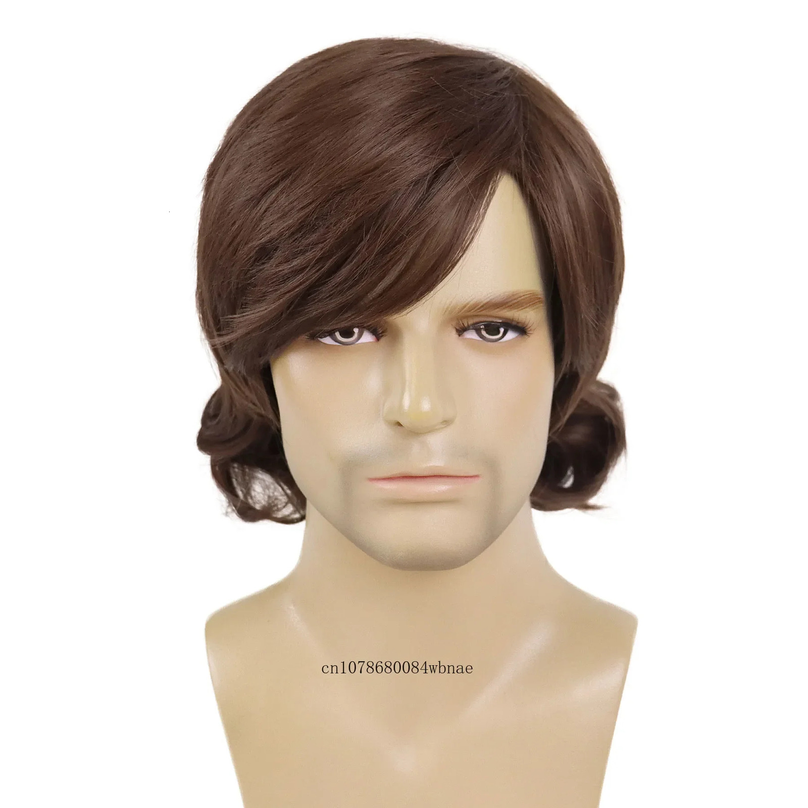 Synthetic Hair Brown Wig with Bangs Short Curly Wig for Men Man Male Guys 70s Costume Use Cosplay Anime Shaggy Wigs 241213