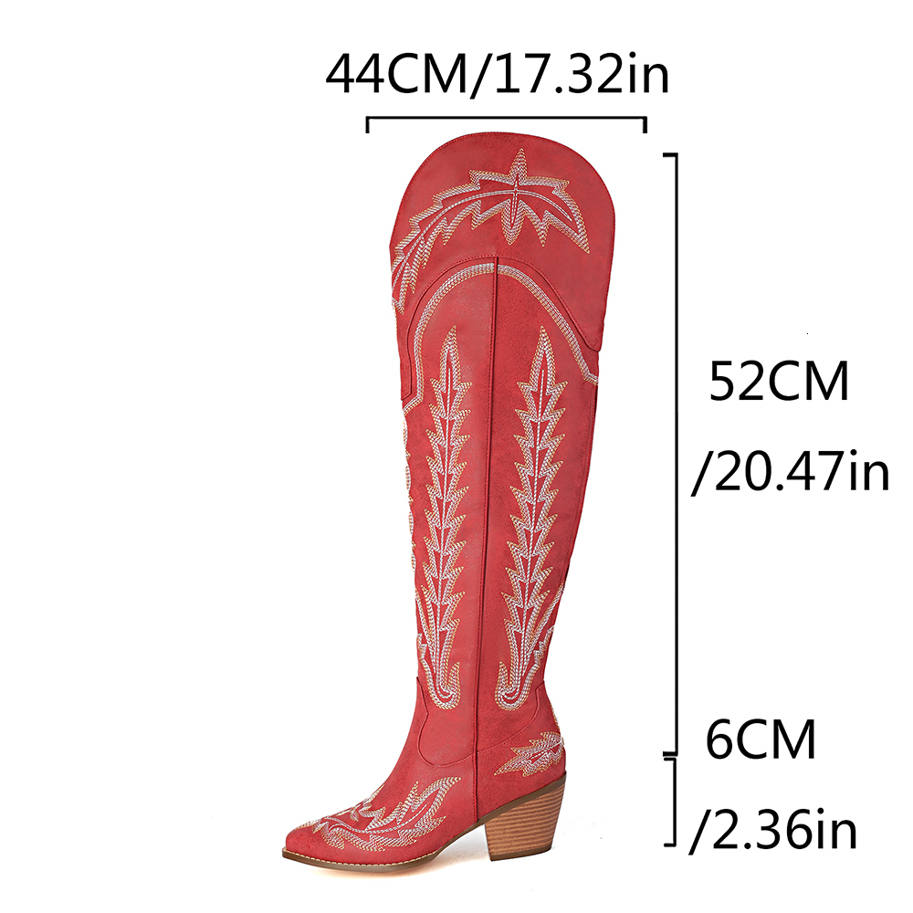 Big Size Quality Embroider Over The Knee Retro Women's Cowboy Long High Heels Western Boots Vintage Shoes