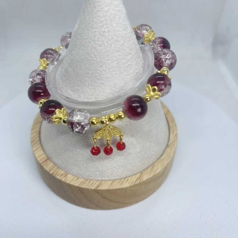 Korean Sweet Cute Flowers Pendant Beaded Bracelet For Women Green Crystal Glass Beaded Chain Bracelet Y2k Jewelry GiftsXJ241214