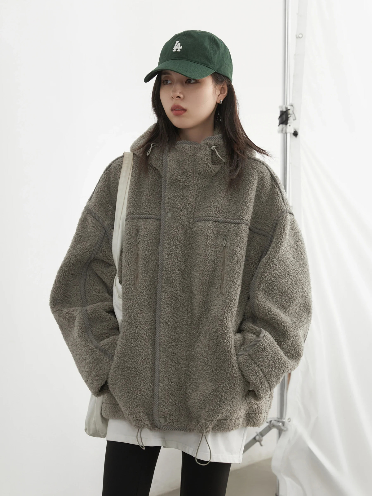 CHIC VEN Womens Solid Loose UK Hooded Stand Collar Womens Jacket Warm Womens Plush Coat Autumn 241210