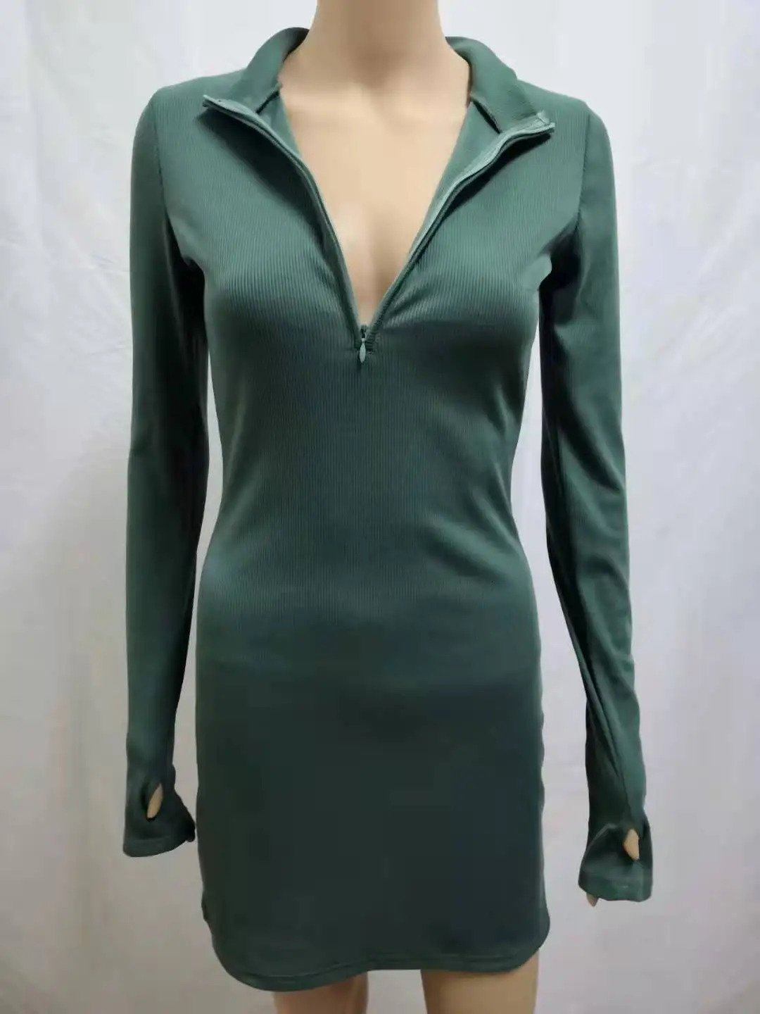 Womens Half Zipper Party Dress Spring and Autumn Long Sleeve Slim Rib Knitted Mini MYJMyj16888 241212