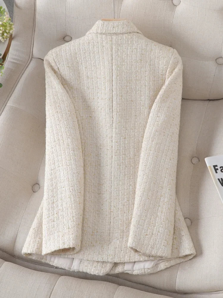 High Quality Korean Fashion Tweed Blazer Jacket Coat Women Long Sleeve French Slim Woolen Suit Outwear Autumn Winter Casaco 241209