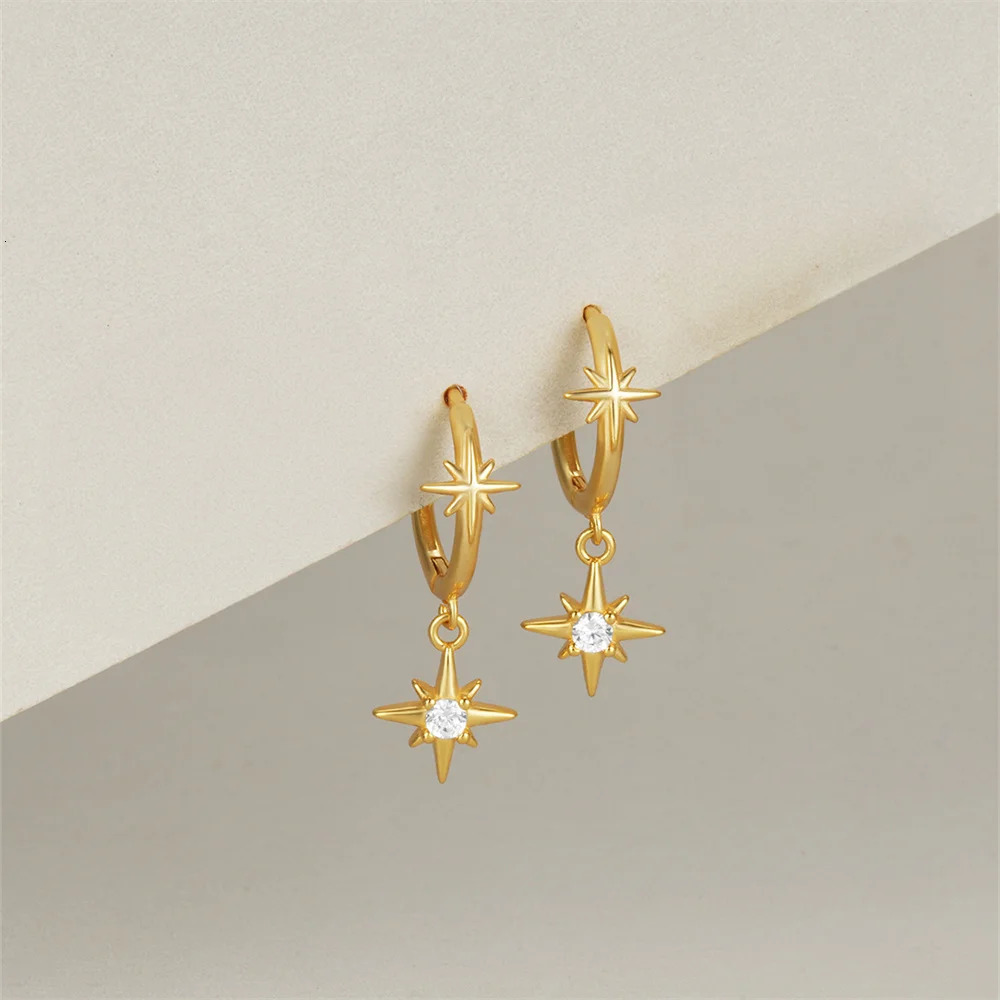CANNER 925 Silver Minimally ed Octagonal Star Pendant Drop Earrings For Women 18K Gold Plated Ins Versatile Fine Jewelry 241214