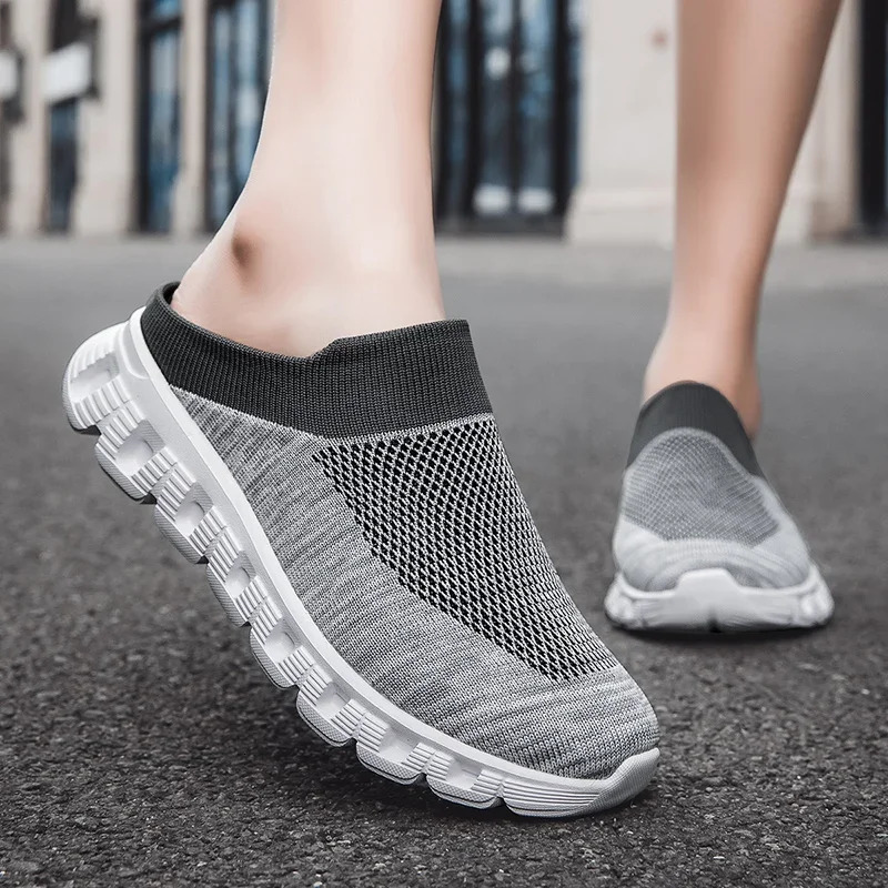 Womens Mesh Flat Shoes Summer Hollow Bottom Casual Women Half Slippers Oneleg Breathable Wedge Sandals 241214
