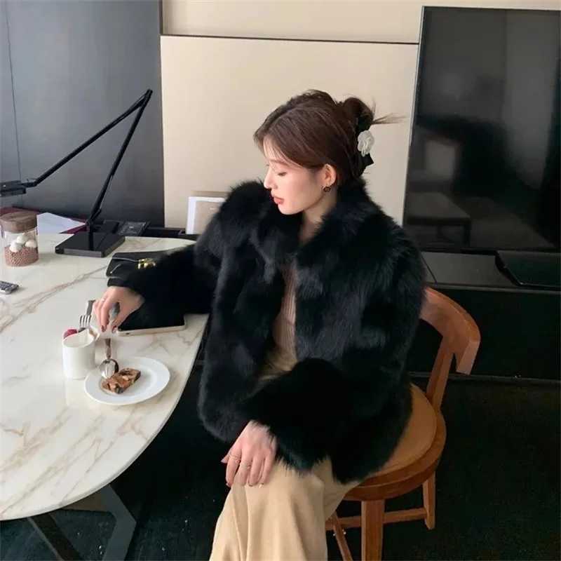 2024 New Imitation Hair Environmental Protection Fur Autumn/Winter Stand Collar Short Fur Coat Womens Thick Warm Jacket Brown X241214