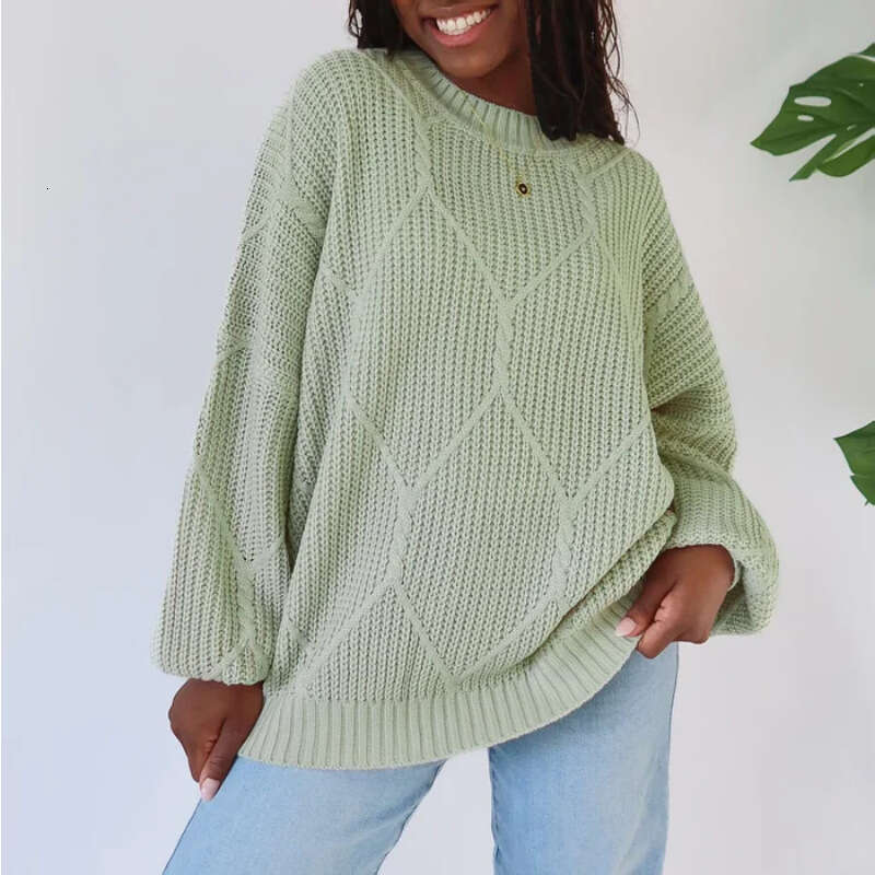 European and American new round neck knitted loose casual lantern sleeve head sweater top for women
