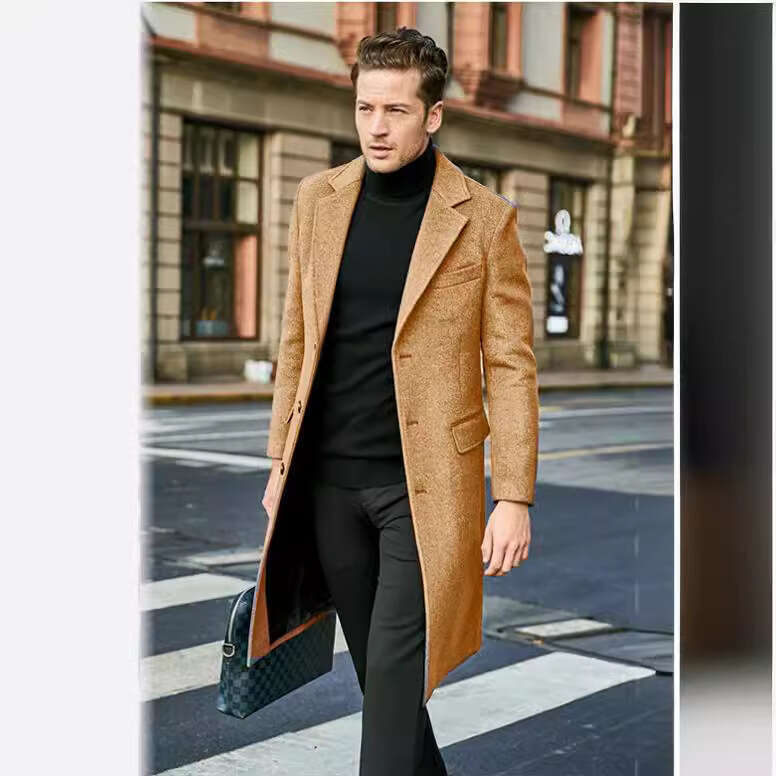 Men's British Men's Long Sleeved Woolen Coat For Autumn Winter, Trendy And Fashionable, With Classic Quality